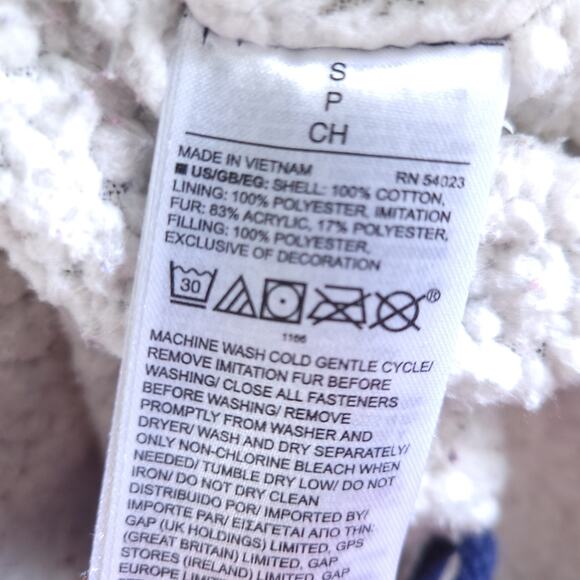 Gap Women Anorak Jacket Blue Small, Tie Gathered Waist, Faux Fur Hood, Sherpa - Picture 5 of 5